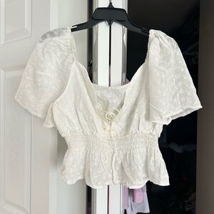 White Eyelet Lace-Up Women's Top